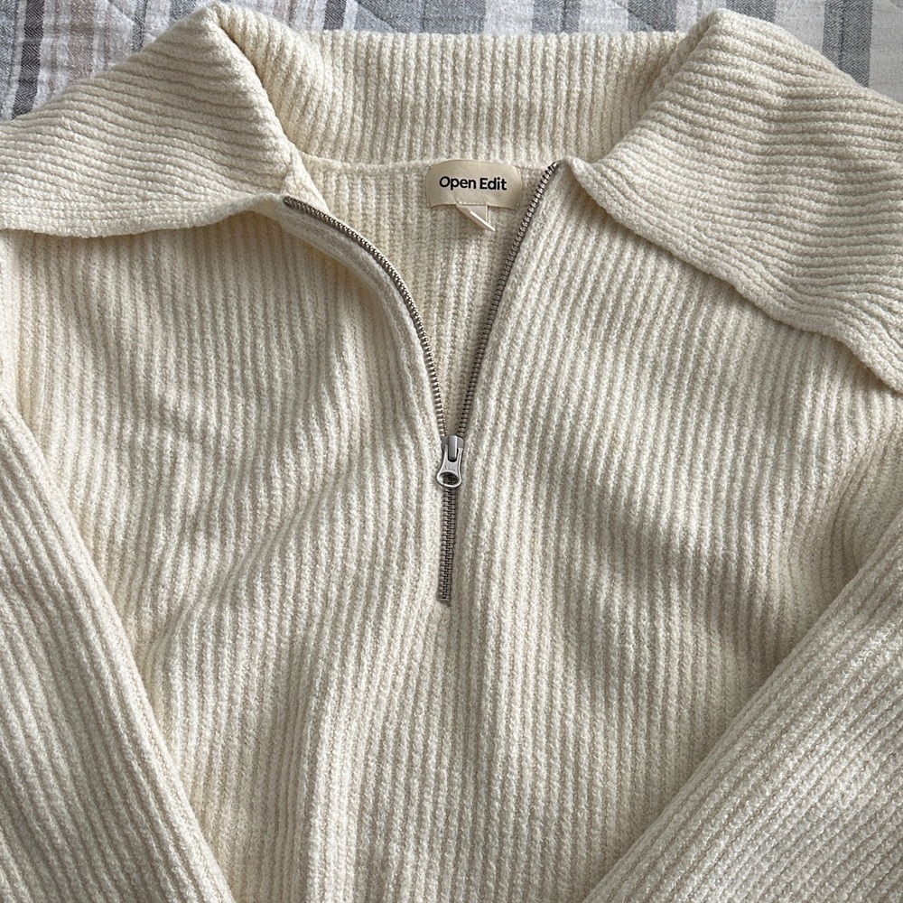 Open Edit Ribbed Half Zip Sweater Long Sleeve